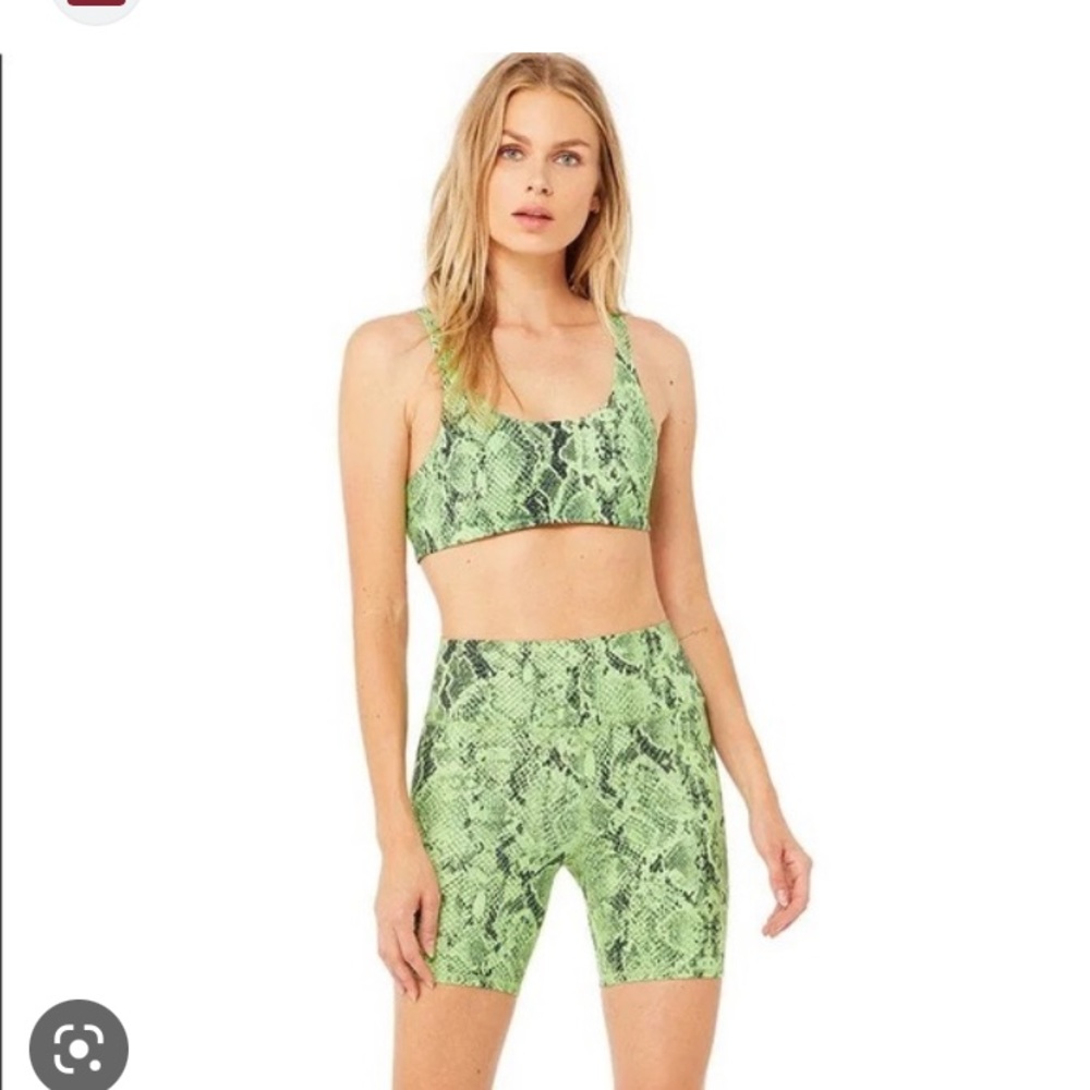 LIKE NEW Alo Yoga High Waist Snakeskin Vapor Biker Short and Bra Set, S